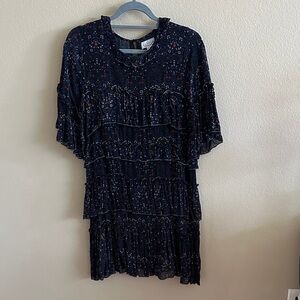 Velvet by Graham & Spencer Navy Floral Mini Dress with silver trim